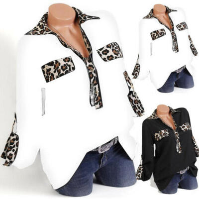 

ITFABS Womens V Neck 34 Sleeve Leopard Loose Tops Casual Plain Tee Shirt Blouse