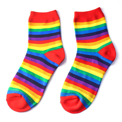 

Fashion Rainbow Stripe Girls Socks Punk Women Socks Pink red