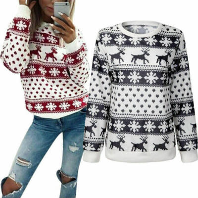 

USA Women Christmas Snowflake Sweater Sweatshirt Pullover Jumper Xmas Blouse Top