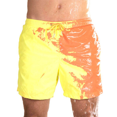 

Summer Fashion Men Quick Dry Swimwear Beach Pants Warm Color Discoloration Shorts Mens Swimming Surfing Board Shorts