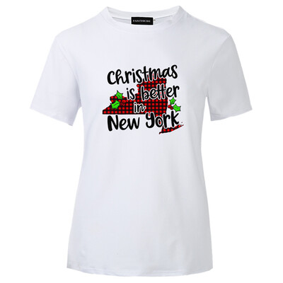 

Fashion Casual Printed Letter Christmas Is Better In New York Shirts Summer Short Sleeve V Neck Tee Tops For Ladies