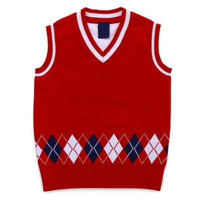 

2019 New Autumn Boys Sweater Vest Argyle V Neck Sleeveless Pullover Knit School Waistcoat 2-7T