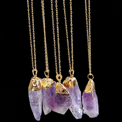 

1pc Quartz Gold Plated Natural Crystal Chakra Rock Necklace Pendant Colorful Stone