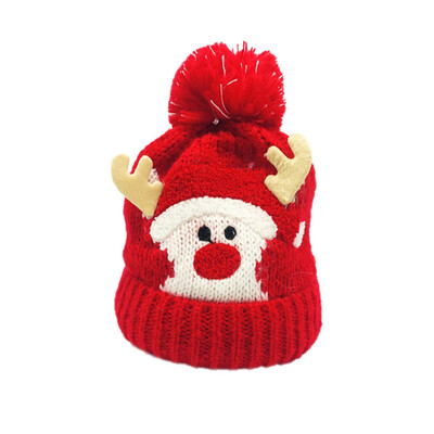 

Winter Warm Ball Knitted Baby Caps Boys Girls Santa Claus Patter Baby Hat Cute Children Christmas Caps 3-7T