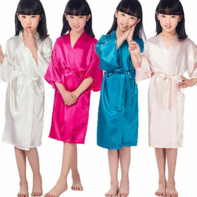 

US Kids Girls Silk Satin Short Kimono Robes Dress Gown Flower Sleepwear Bathrobe