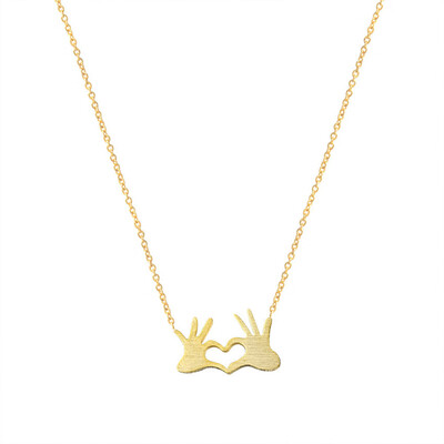 

Trendy Couple Love Heart Necklace Chain Jewelry Double Hand Heart Necklaces Pendants for Women Gold Statement Necklace
