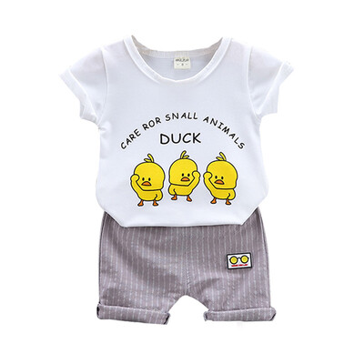

2Pcs Boy Sets Cartoon Animal Little Yellow Duck Short Sleeve Shorts Set
