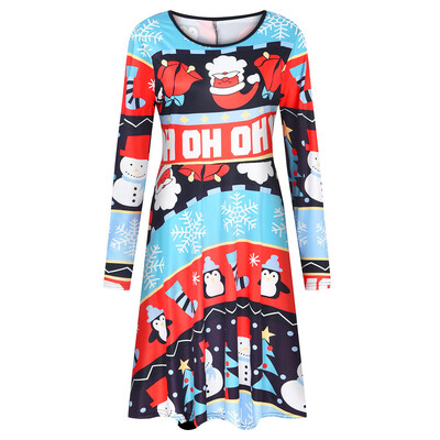 

Tailored Womens Stylish O Collar Splice Print Long Sleeve Dress Long Dress