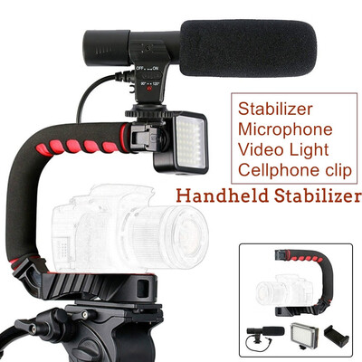 

2020 NEW Handheld Camera Video Stabilizer Set Camera Bracket Holder Triple Shoe Mount With Video Light Mic for Cameras&Phone