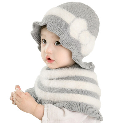 

Fashion Baby Winter Warmer Shawl Bowknot Design Hat Infant Cotton Collar Scarves Neckerchiefs Headwear Set