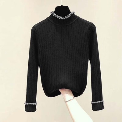 

Women Knitted Pullovers Sweater Ruffles Turtleneck Long Sleeves Slim Elegant Autumn Winter Office Street Knitting Top