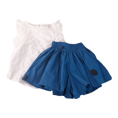

Baby Girl Clothes Summer New Style Baby Girls White Fly Sleeves Top Blue Skirt Two Pieces Sets