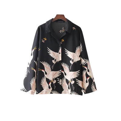 

Unisex Harajuku Men Women Casual Blouses Retro Print Tops&Blouses Lady Long-Sleeve Vintage Shirts Femme Streetwear Japanese