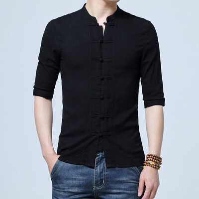 

Toponeto Mens Summer Vintage Style Pure Color Buckle Half Sleeve T-Shirt Top Blouse
