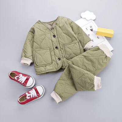 

Kids Clothes 2019 Winter Baby Boys Girls Thicken Warm Cotton Outfit Toddler Coat Tops Pants 2Pcs Chilren Clothing Set