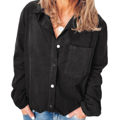 

Women Blouse Warm Corduroy New Vintage Long Sleeve V Neck Shirts Spring autumn Femme Solid Blouse Casual Tops