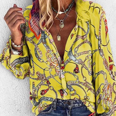 

Autumn Fashion Women Blouse Sexy Long Sleeve Boho Street Style Printed Blouse Loose Shirt Top