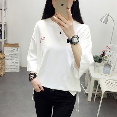 

JOY OF JOY Jingdong Womens 2019 New Summer Korean Edition Loose Personality Print Character Pattern Simple T-Shirt Female JWTD191861 White XL