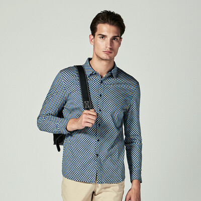 

Rimula K-boxing long-sleeved shirt mens double-silk cotton overlapping triangle print long-sleeved mercerized cotton shirtFCBL1352 Hyland 175L