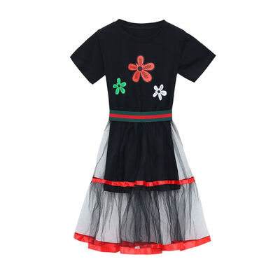 

Summer Fashion Baby Girls Clothes Floral Print Short Sleeve T-shirt Dress With Mesh Skirt Kids Clothes Toddler Sundress