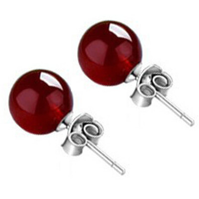 

Earrings New Chic Silver Plated Red Agate Garnet Ear Stud Earrings Hot Sale