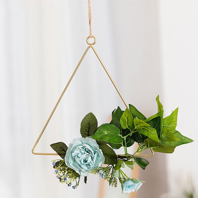 

Novelty Home Kitchen Wall Art Decoration Floral Gold Metal Geometric Hoop Wreath Artificial Flower Garland Hanging Pendant Decor