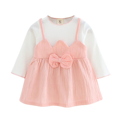 

Newborn Baby Girls Fake Two-piece Bow Long-sleeved Dress Casual Dress Outfits Fashion Summer Spring Clothes