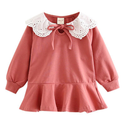 

Autumn Baby Girls Dress Long Sleeve Solid Print Dress Lace Design Kids Princess Pageant Dresses 6-36M