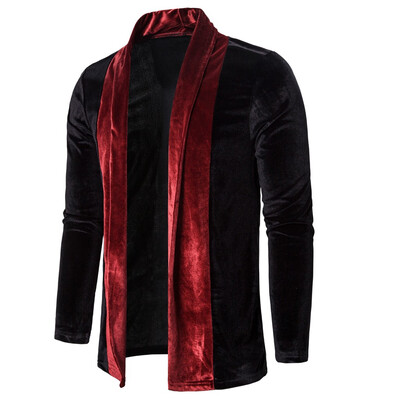 

Toponeto Men Splicing Gold Velvet Trench Coat Cardigan Long Sleeve Outwear Blouse