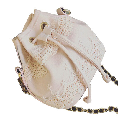 

Fashion Womens Solid Color Lace Faux Leather Crossbody Shoulder Bucket Bag