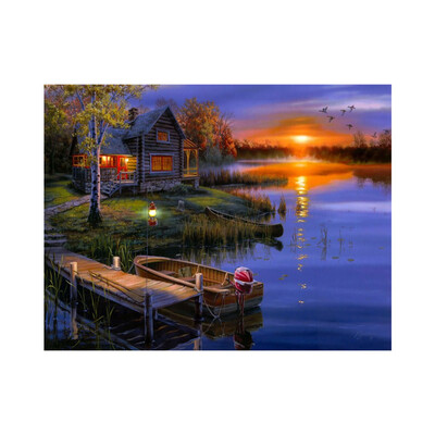 

5D Sunset Lake House Rhinestone Cross Stitch Crystal Scenery Embroidery Painting Room Decorative Resin Needlework
