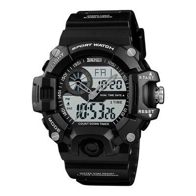 

SKMEI 1331 Men Quartz 3 Time Chrono Watches Countdown Dual Time Analog Digital Display Wristwatch 5ATM Waterproof Fashion Casual