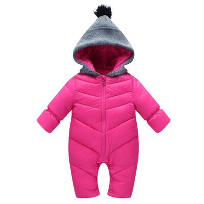 

Newborn baby rompers cute hooded Pure Colors baby jumpsuit fashion baby girl romper infant boys snowsuit cute kids winter