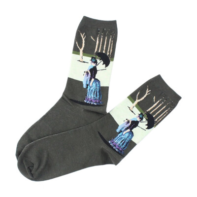 

Spring Retro Women Masterpiece Socks Ukiyoe Art Mona Lisa Van Gogh Mural World Autumn Famous Oil Painting Men Couple Funny Socks