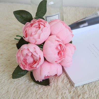 

JPGIF 1 Bouquet 6 Heads Artificial Peony Silk Flower Leaf Home Wedding Party Decor BU