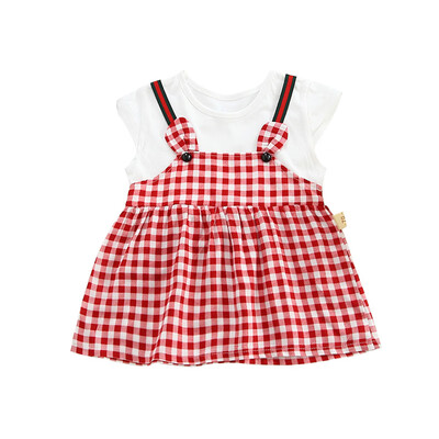 

GirlS Dress Summer Princess Dress Fake 2 Piece Toddler Floral Plaid Pattern Short Sleeve Cotton Sundress Tutu Dresses Kids
