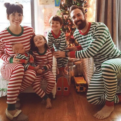 

Christmas Family Women Men Xmas Sleepwear Pajamas Set Striped Cotton Pyjamas INA