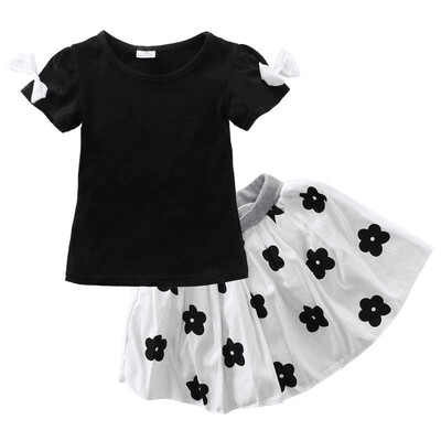 

Summer Girs Clothes Set Black Top Flower Skirt Childrens suits girl clothing pattern cute childrens Toddler wear 1-6Y