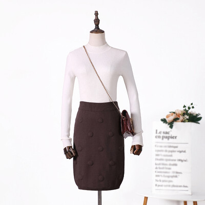 

Pencil Mini Skirt Female Simple Solid Color Knit Material Elastic Korean Version Of Autumn And Winter New Wild