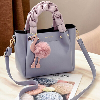 

Women Shoulder Bag Leather Fashion Flamingo Hairball Tote Bag Luxury Handbag