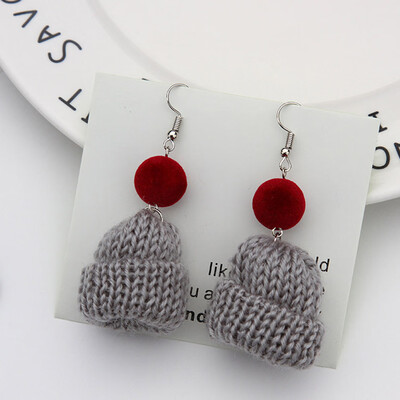 

Charm Women Christmas Hat Dangle Earrings Wool Fur Ball Ear Hook Ear Drop Gifts