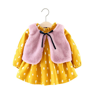 

2018 Autumn Winter New Sweet Princess Girl Suit Cute Lovely Girl Dress Skirt Vest Kids Gift Warm Clothes