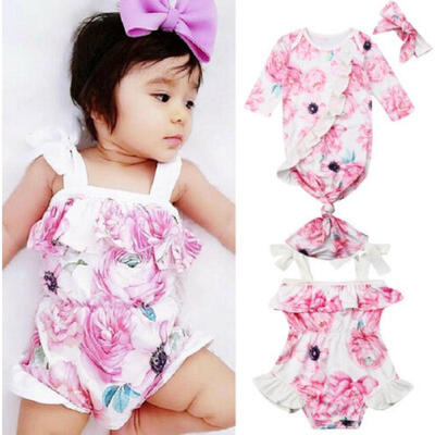 

US Summer Newborn Baby Girl Clothes Ruffle Floral Swaddle Blanket Romper Outfits