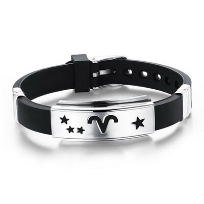 

Fashion Stainless Steel 12 Constellation Jewelry Bracelet Bangle Silicone Band