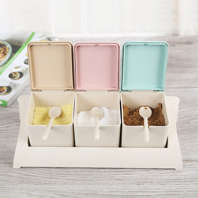 

3 in 1 Spice Salt Sugar Jar Seasoning Condiment Storage Box Kitchen Container