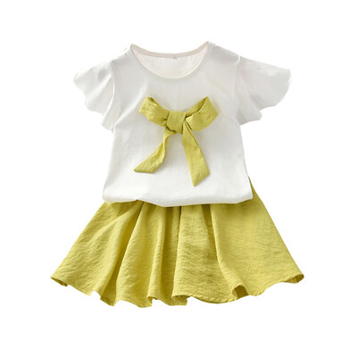 

Summer Baby Girl Clothes Short Sleeve Cotton Bowknot Design T-shirt BlouseSkirts Fashion Kids Clothing Set