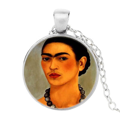 

Fri-da Kah-lo Gemstone Necklace Velvet Self Portrait Pattern Woman Jewelry Art Pendant