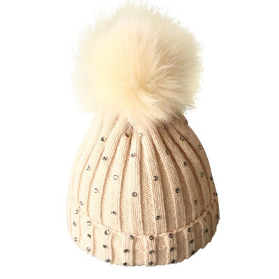 

Baby Boy Girl Winter Warm Lined Earmuffs Knitted Big Fur Ball Braid Solid Color Hat Beanie Knit Caps