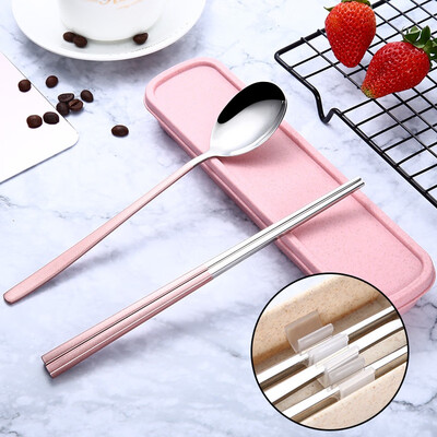 

304 Stainless Steel Tableware Set Portable Simple Cutlery Set For Student Chopsticks Spoon Fork