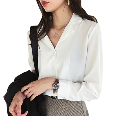 

2019 Women Shirts Blouses Long Sleeve Turn-Down Collar Solid Ladies Chiffon Blouse Tops Office Lady Plus Size Chemise Femme